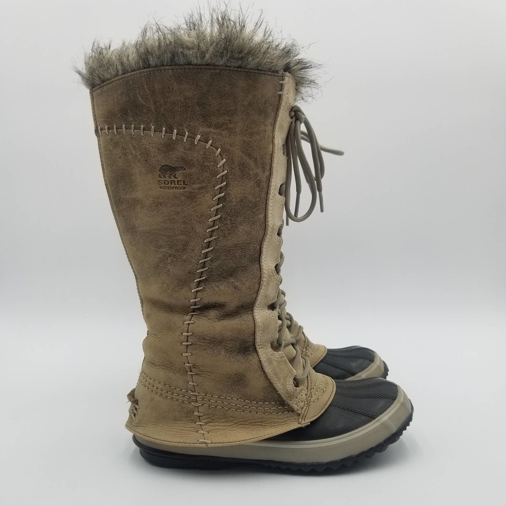 Sorel Cate The Great Tan Leather Lace Up Waterproof Duck Boots Women's Size 6
